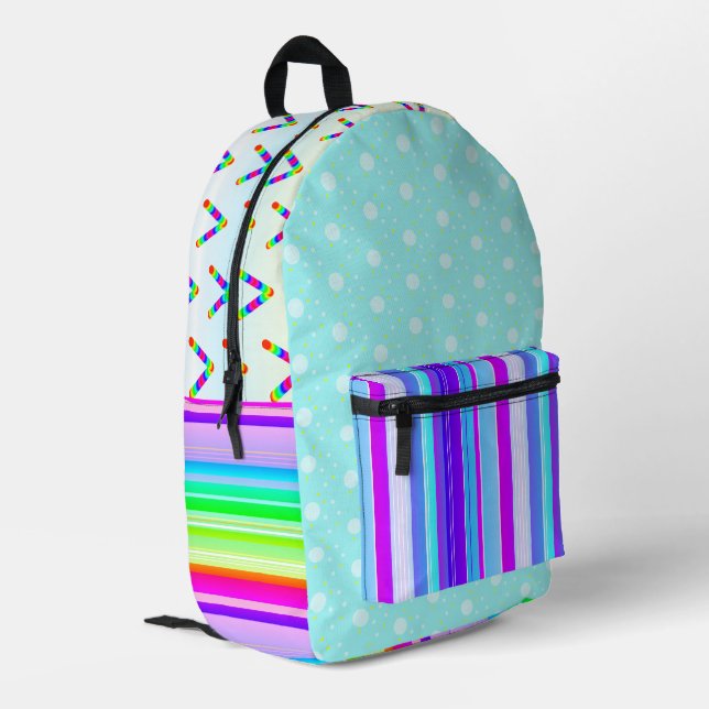 Blue rainbow colour bright printed backpack (Back Corner Left)