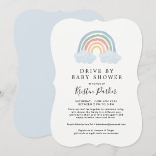 Blue Rainbow Drive By Baby Shower Invitations