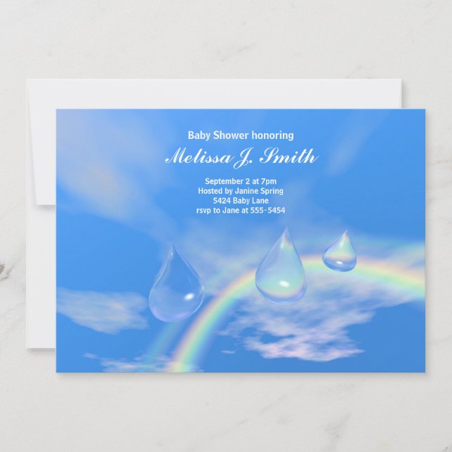 Blue Rainbow Drops for Boy Baby Shower Invitation (Front)