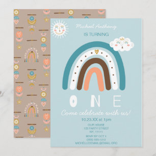 Blue Rainbow First Birthday Invitation
