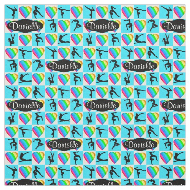 BLUE RAINBOW HEART PERSONALIZED GYMNAST FABRIC (Swatch)