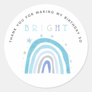 Blue Rainbow Kids Birthday So Bright Favour  Classic Round Sticker