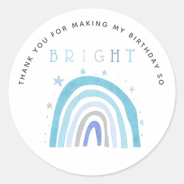 Blue Rainbow Kids Birthday So Bright Favour  Classic Round Sticker (Front)