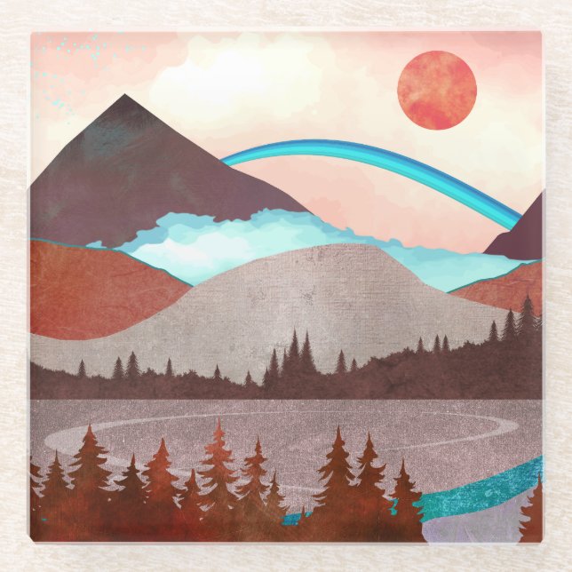 Blue Rainbow Landscape Glass Coaster (Front)