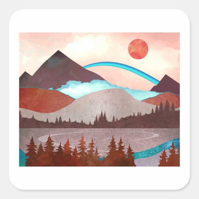 Blue Rainbow Landscape Square Sticker (Front)