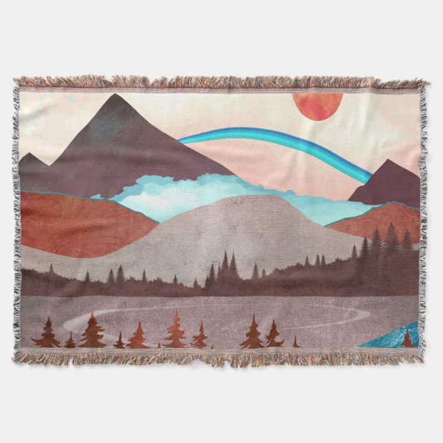 Blue Rainbow Landscape Throw Blanket (Front)