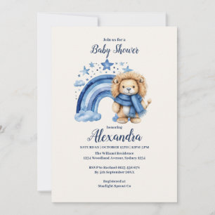 Blue Rainbow Lion Baby Shower Invitation