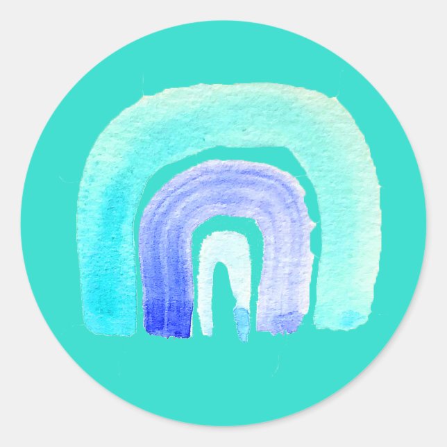 Blue Rainbow love watercolor Classic Round Sticker (Front)