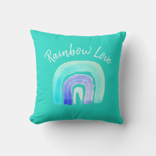 Blue Rainbow love watercolor Cushion