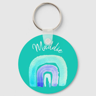 Blue Rainbow love watercolor Key Ring