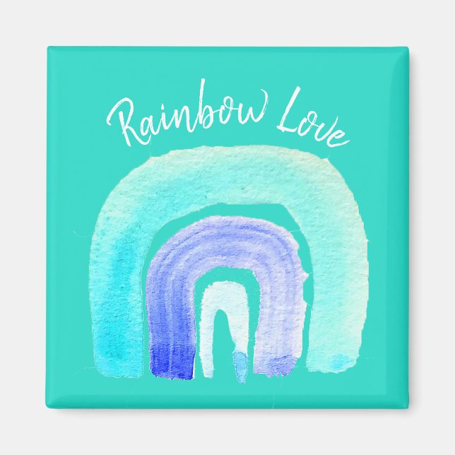 Blue Rainbow love watercolor Magnet (Front)
