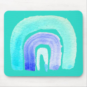 Blue Rainbow love watercolor Mouse Mat