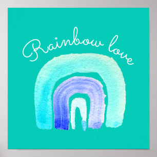 Blue Rainbow love watercolor Poster