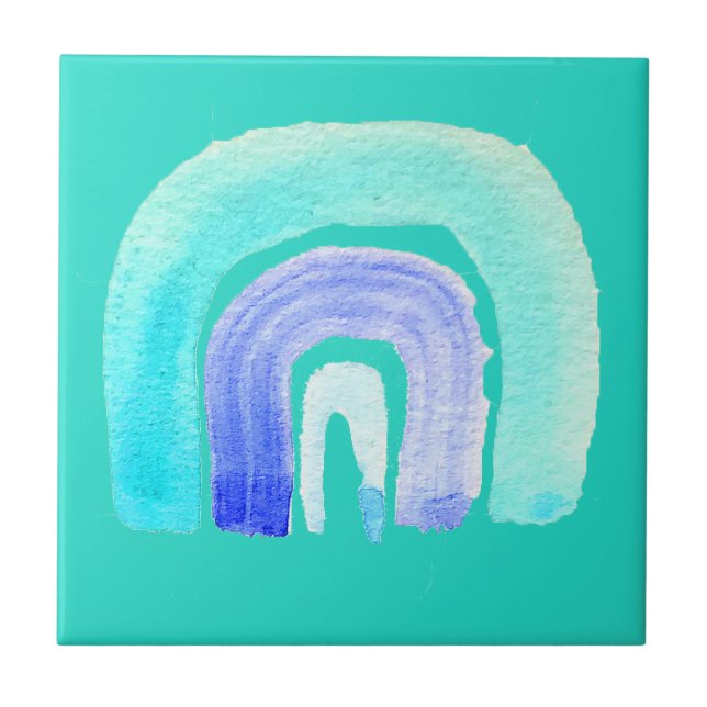 Blue Rainbow love watercolor Tile (Front)