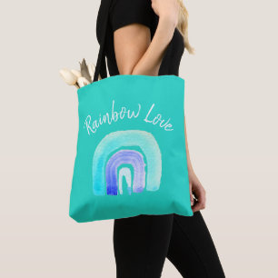 Blue Rainbow love watercolor Tote Bag