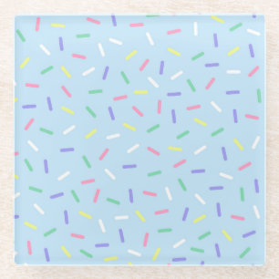Blue rainbow sprinkles confetti fun colourful glass coaster