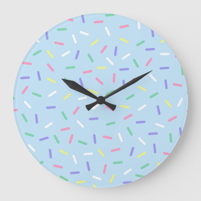 Blue rainbow sprinkles confetti fun colourful  large clock (Front)