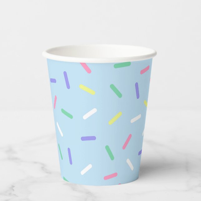Blue rainbow sprinkles confetti fun colourful  paper cups (Front)