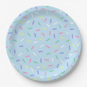 Blue rainbow sprinkles confetti fun colourful paper plate