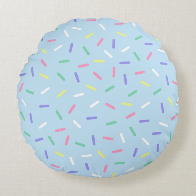 Blue rainbow sprinkles confetti fun colourful  round cushion (Front)