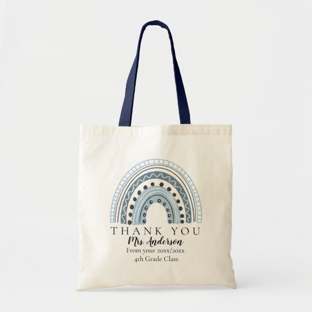 Blue Rainbow Teacher Thank You Class Gift Tote Bag (Front)