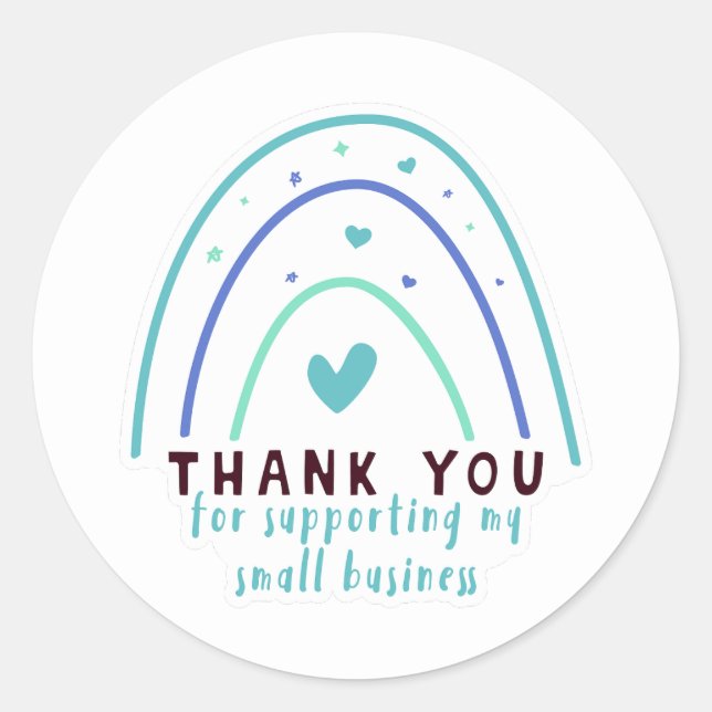 Blue Rainbow Thank You Small Business/Company  Classic Round Sticker (Front)