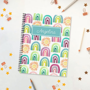 Blue Rainbows & Suns Pattern Kids Back to School Notebook