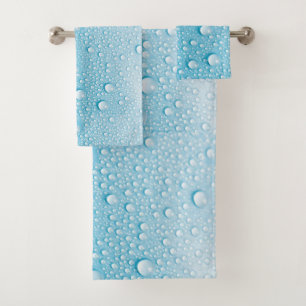 BLUE RAINDROP DEW WET ABSTRACT PATTERN BATH TOWEL SET