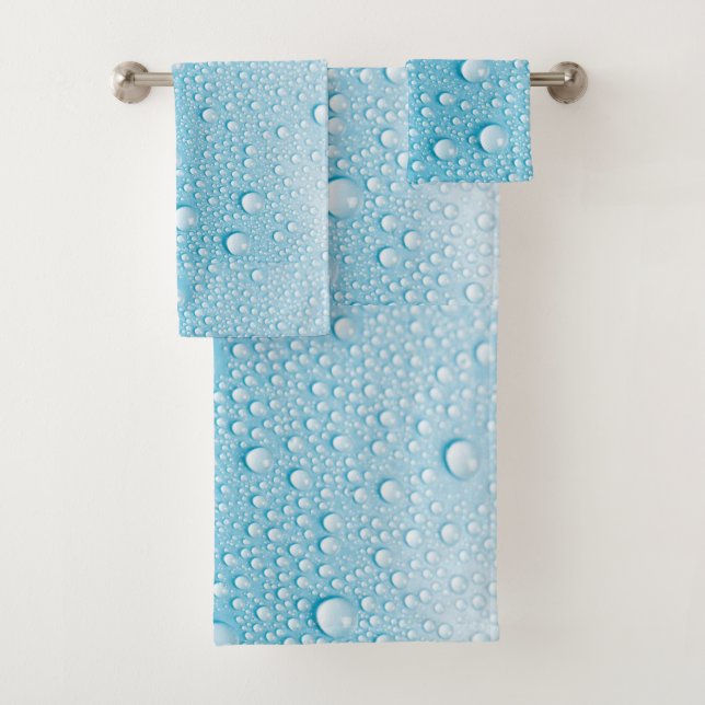 BLUE RAINDROP DEW WET ABSTRACT PATTERN BATH TOWEL SET (Insitu)