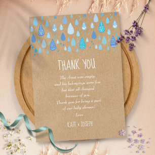 Blue Raindrops Rustic Baby Shower Thank You Poem  Card