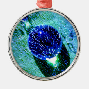 Blue Raindrops Water Pearls Macro Photo - Decor Metal Tree Decoration