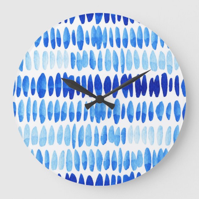 Blue Raindrops: Watercolor Seamless Abstract Large Clock (Front)
