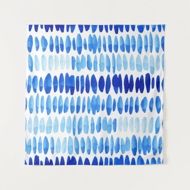 Blue Raindrops: Watercolor Seamless Abstract Tapestry (Front)