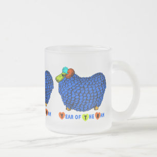 Blue Ram Chinese Year Zodiac Frosted Glass M Coffee Mug