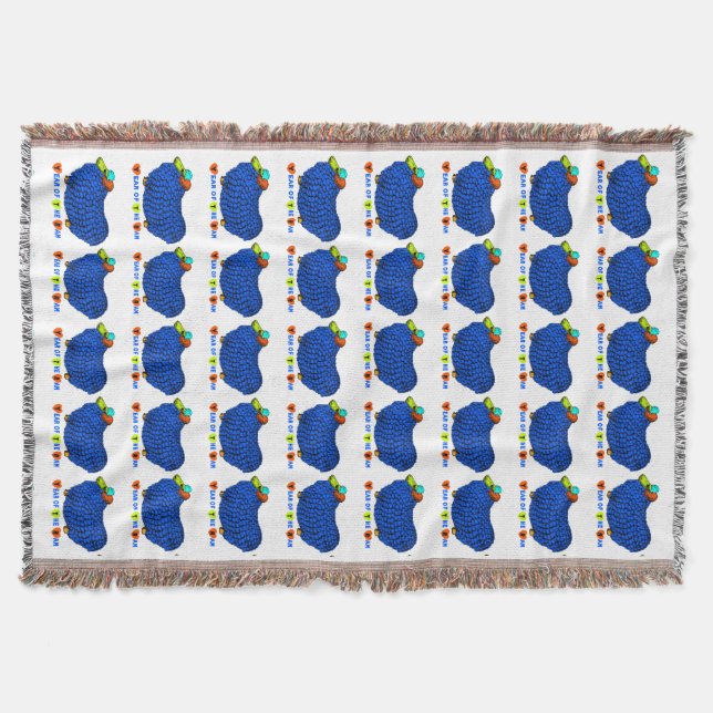 Blue Ram Chinese Year Zodiac Throw Blanket (Front)