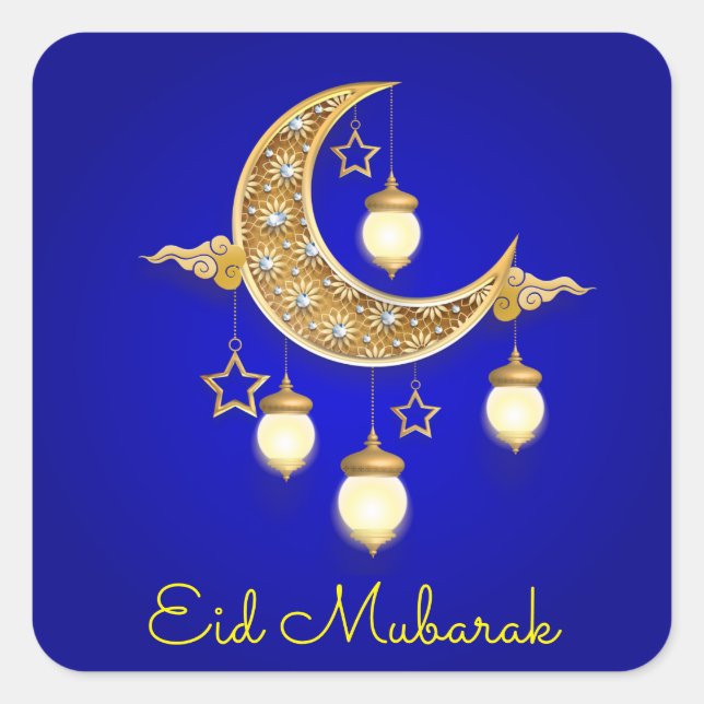 Blue Ramadan Kareem -Eid Mubarak Square Sticker (Front)