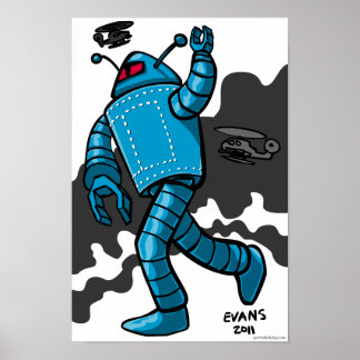 Blue Rampaging Robot Poster
