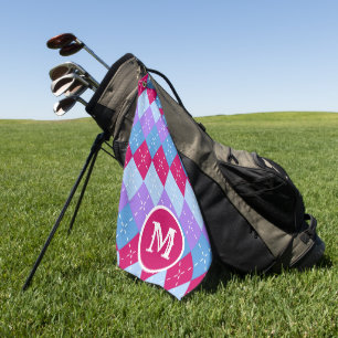 Blue Raspberry Lavender Magenta Argyle Personalise Golf Towel