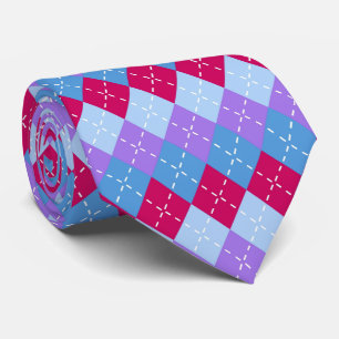 Blue Raspberry Lavender Magenta Argyle Preppy Tie