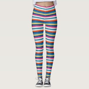 Blue Raspberry Orange Yellow White Stripes Pattern Leggings