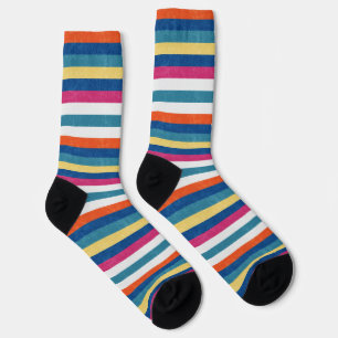 Blue Raspberry Orange Yellow White Stripes Pattern Socks