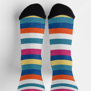 Blue Raspberry Orange Yellow White Stripes Pattern Socks