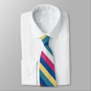 Blue Raspberry Orange Yellow White Stripes Pattern Tie