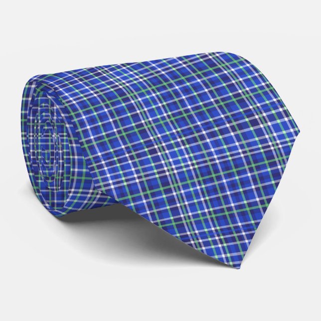 Blue Raspberry Plaid with White and Mint Green Tie (Rolled)