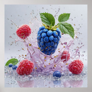 Blue Raspberry Splash Food Kitchen Wall Decor