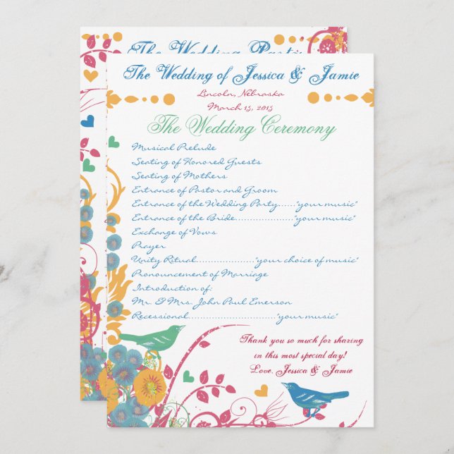 Blue Raspberry Wildflower Bloom Bird Wedding Invitation (Front/Back)