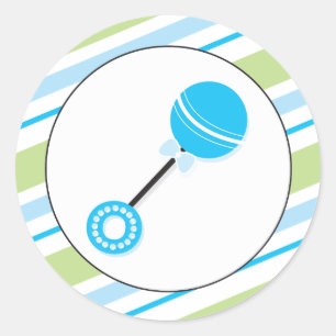 Blue Rattle Baby Shower Favour Sticker