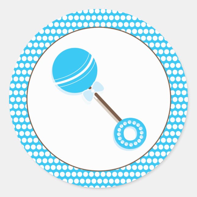 Blue Rattle | Baby Shower Favour Sticker (Front)
