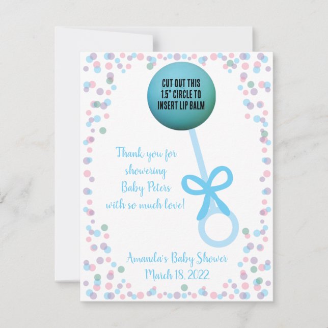 Blue Rattle EOS Lip Balm Baby Shower Favour Invitation (Front)