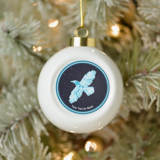 Blue Raven On Stars Ceramic Ball Christmas Ornament (Tree)